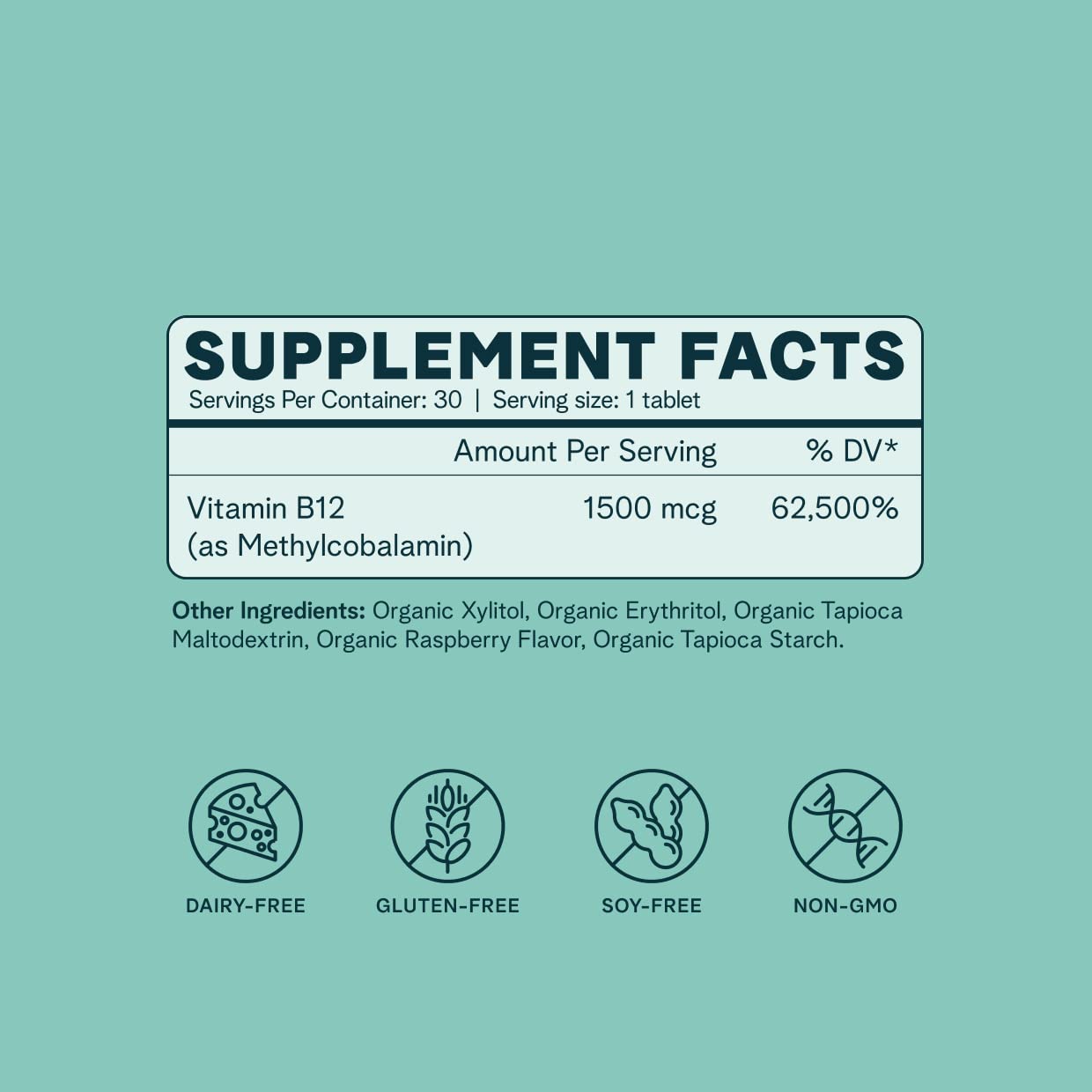 Ora Organic B12 raspberry flavor chew with natural sweeteners.