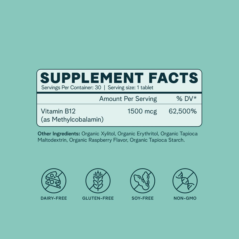 Ora Organic B12 raspberry flavor chew with natural sweeteners.