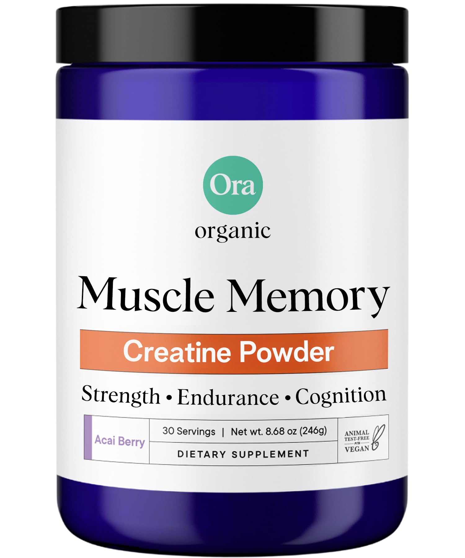 Ora Organic Creatine Monohydrate bottle ready for workouts and clean energy support