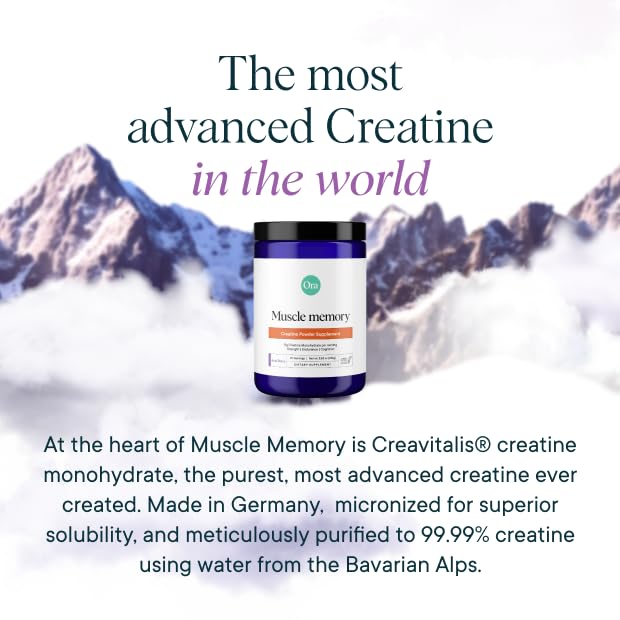 Scoop beside Ora Organic Creatine Monohydrate jar for easy mixing