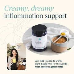 Ora Organic Golden Milk Powder in a glass mug with froth signaling a calming ritual.