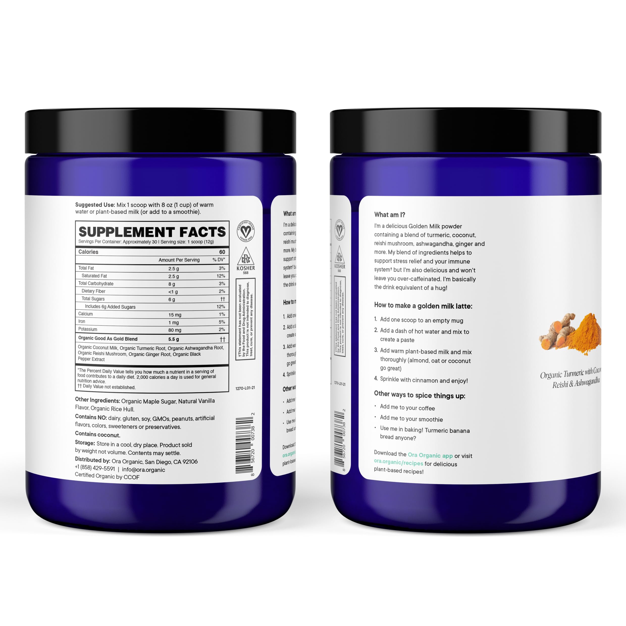 Ora Organic Golden Milk Powder with turmeric and black pepper boosts beverage absorption.