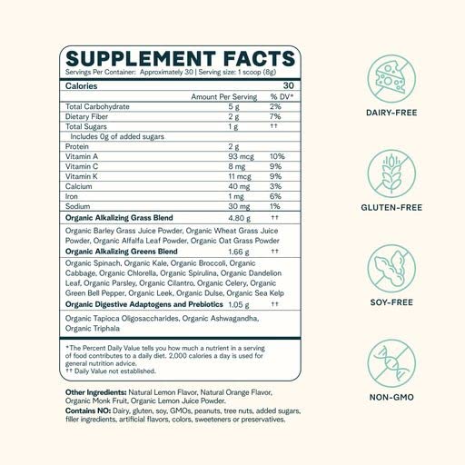 Ora Organic Greens Powder added to a bright smoothie with citrus flavor.