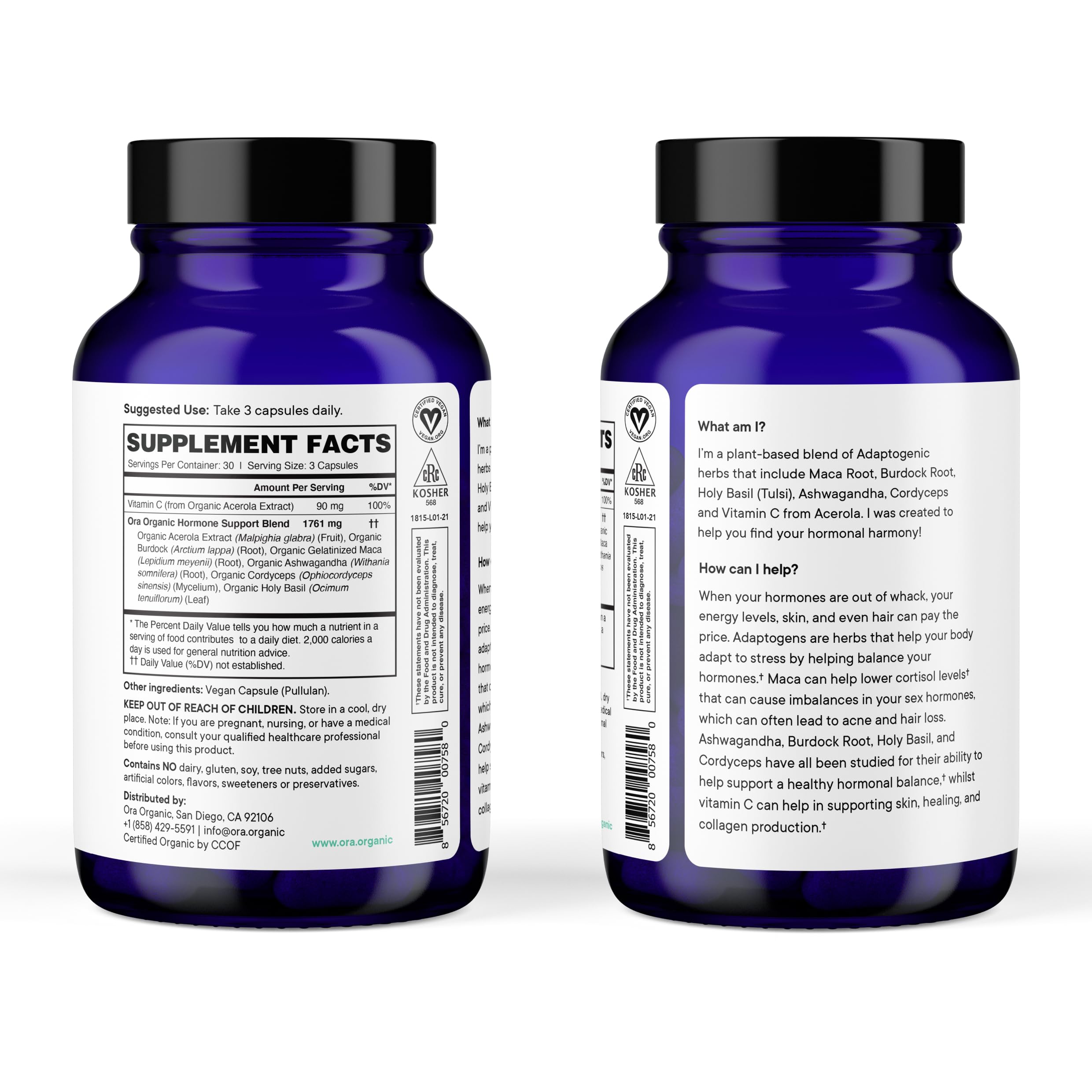 Ora Organic Hormone Balance glass bottle on shelf for daily use