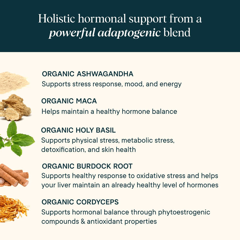 Ora Organic Hormone Balance label detail showing plant based clean formula