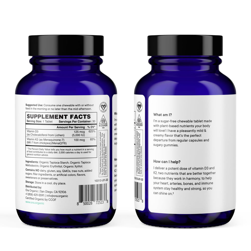 Ora Organic K2 from chickpeas close-up underlines natural calcium distribution support