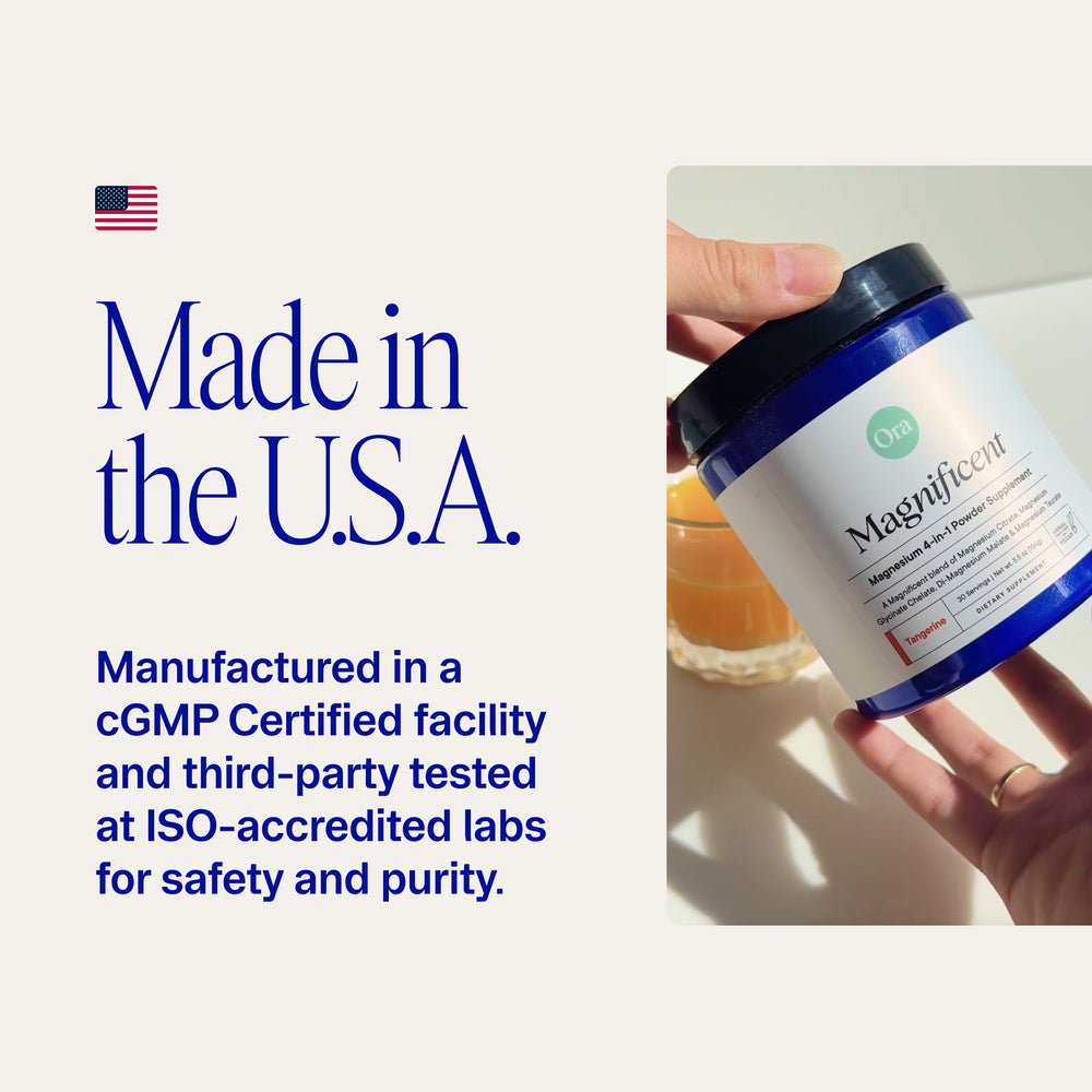 Ora Organic Magnesium Complex bottle labeled 30 servings for daily use.