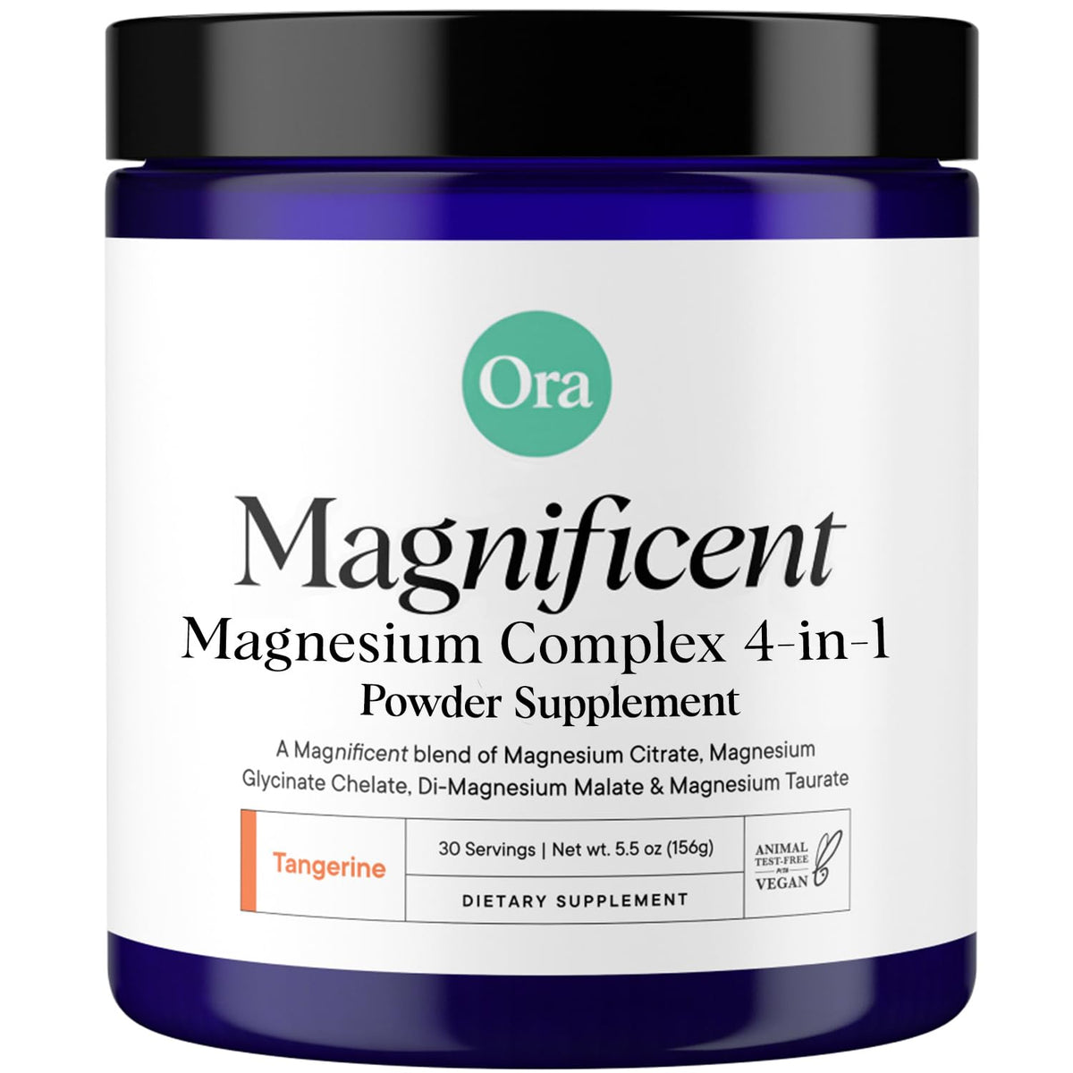 Ora Organic Magnesium Complex powder in Tangerine flavor for daily calm support.