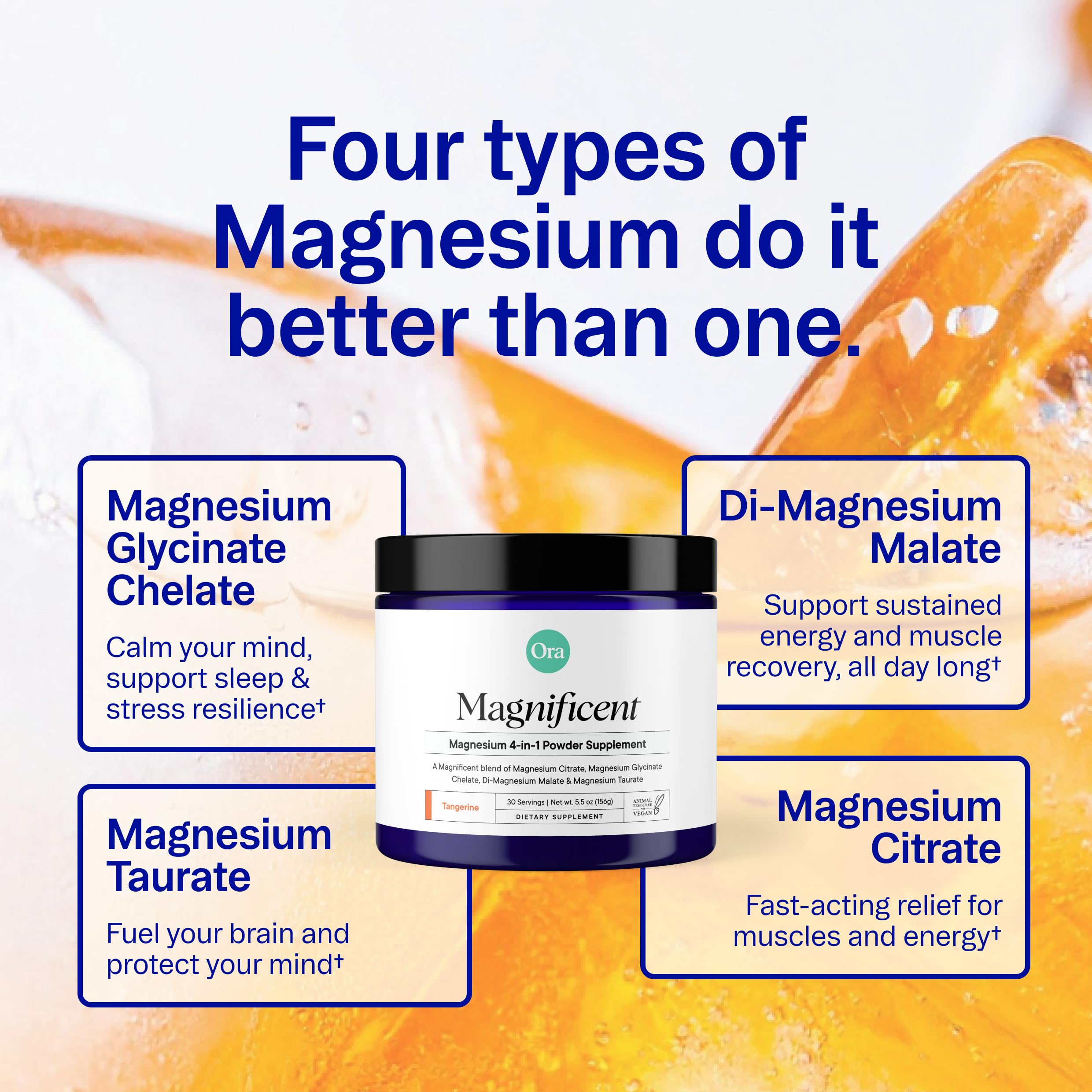 Ora Organic Magnesium Complex powder stirred into water for easy use.