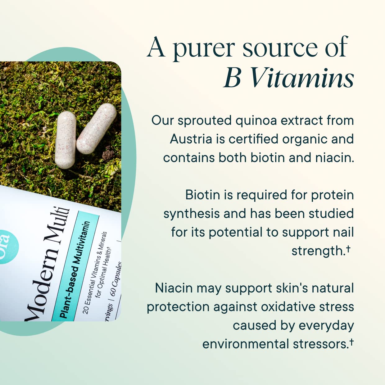 Ora Organic Modern Multivitamin bottle side view emphasizing packaging and eco-friendly materials.