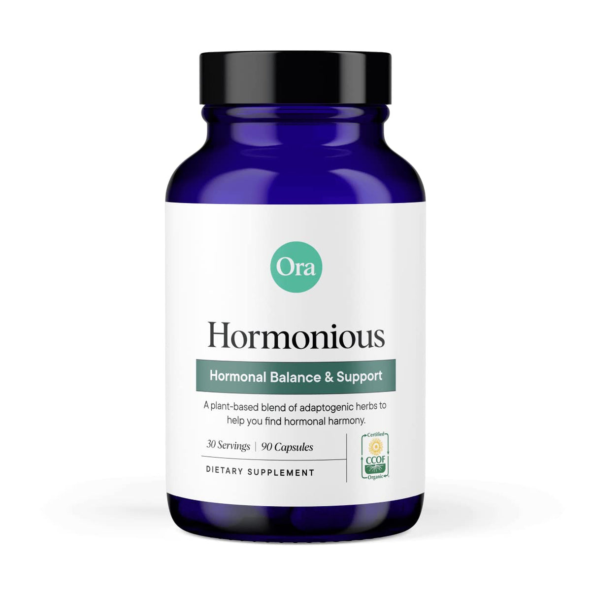 Ora Organic Hormone Balance bottle with label for daily hormonal support and skin health