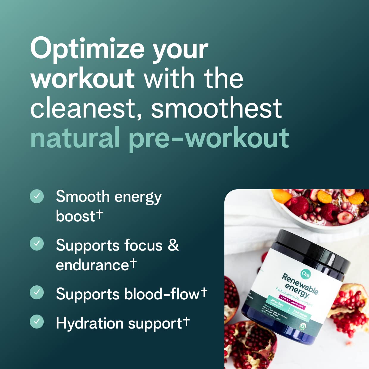 Scoop of Ora Organic Pre Workout Powder Berry Beet ready for quick energy