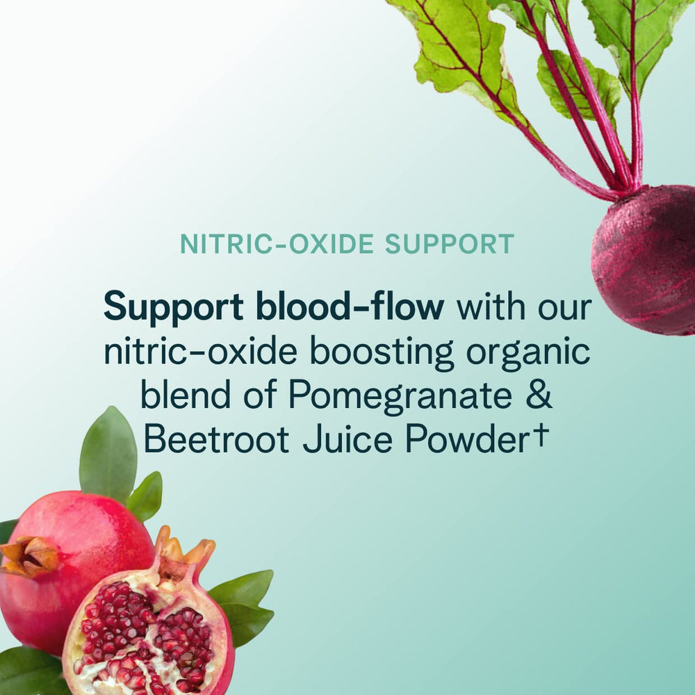 Ingredients panel highlights organic botanicals in Ora Organic pre-workout.