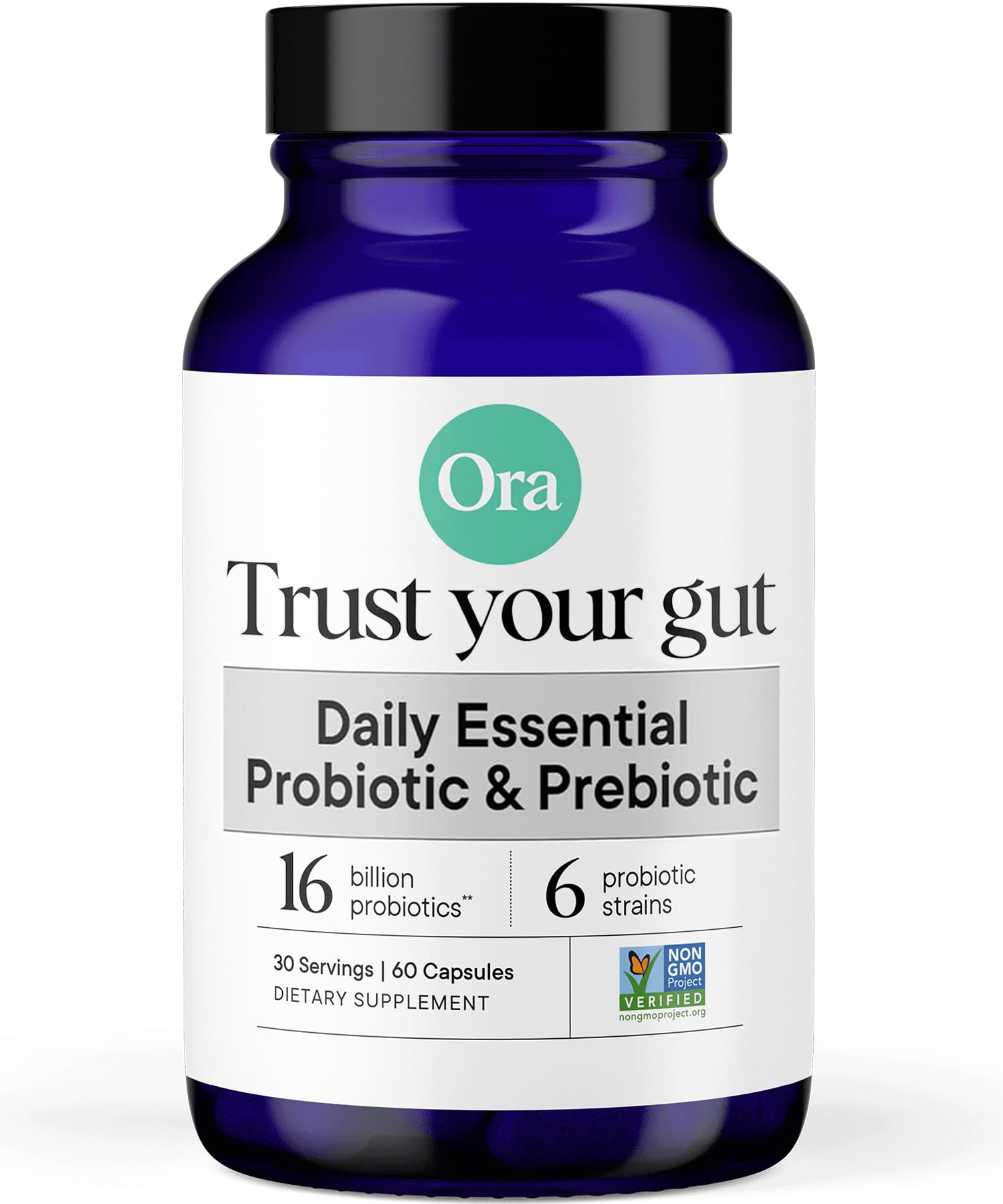 Ora Organic Probiotics 16B CFU bottle front promoting daily gut support.