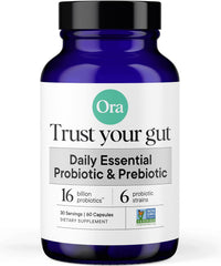 Ora Organic Probiotics 16B CFU bottle front promoting daily gut support.