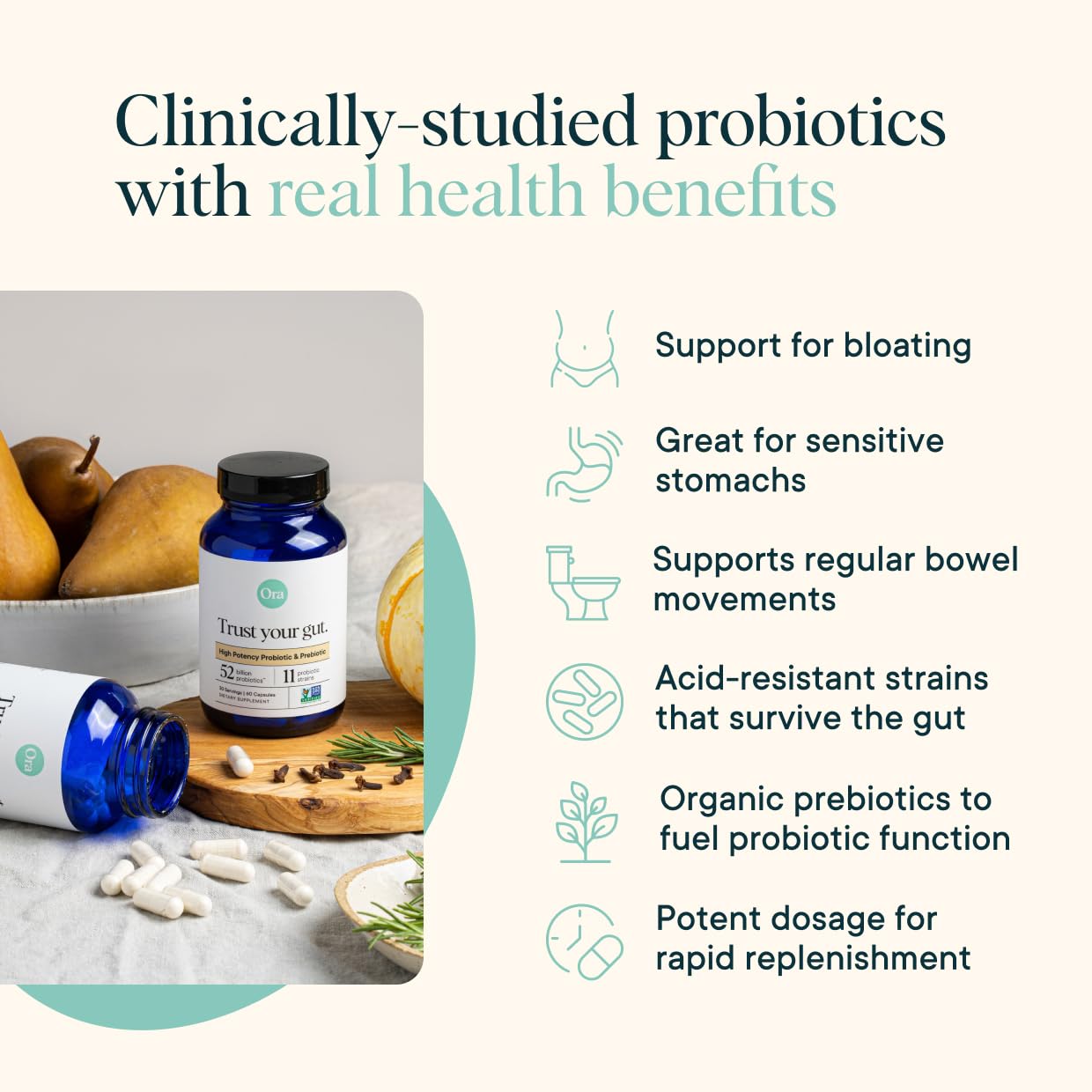 Ora Organic Probiotics 52B CFU capsules for gut balance