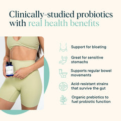 Ora Organic Probiotics capsules packaging highlighting travel-friendly, acid-resistant capsules.
