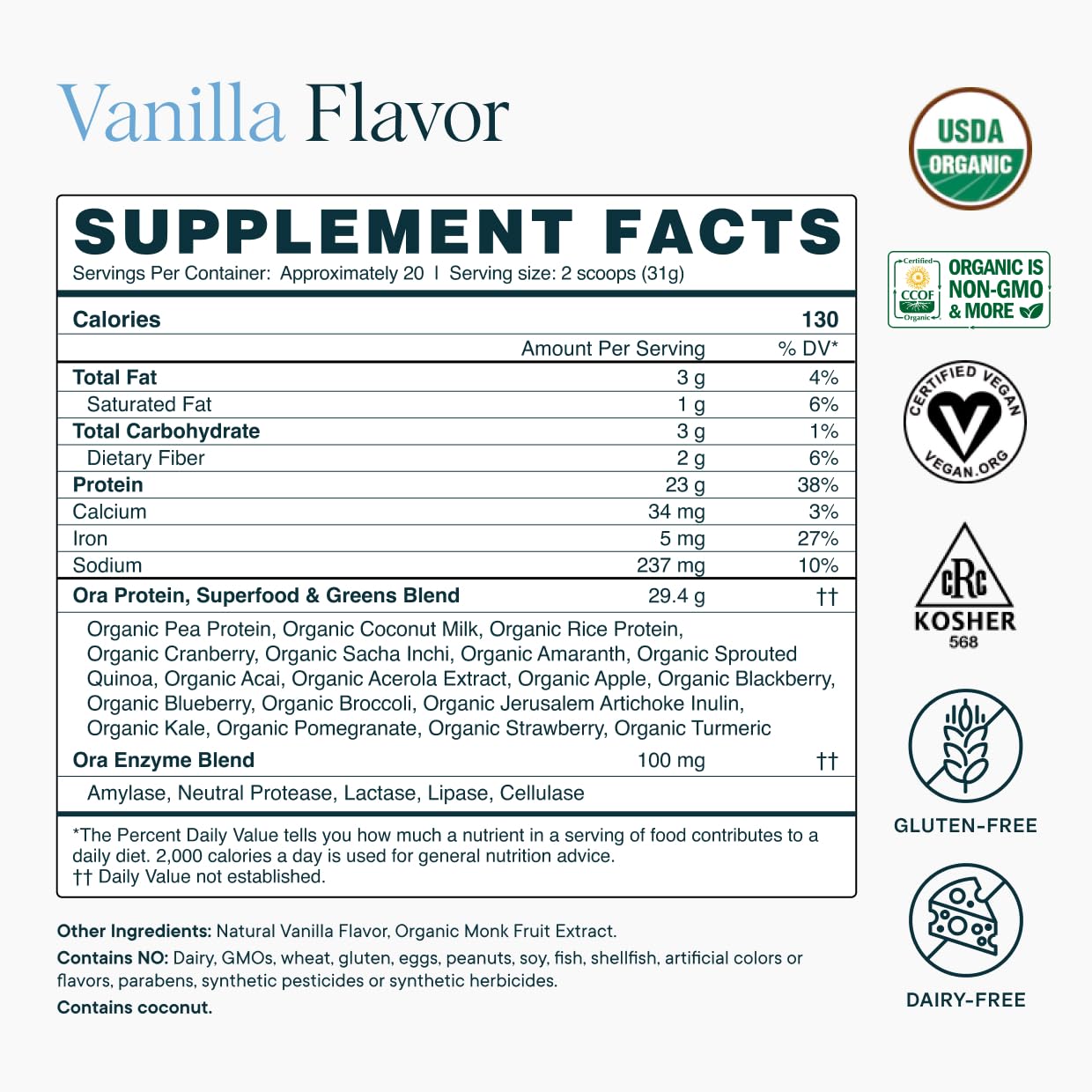 Third-party tested badge on Ora Organic packaging.