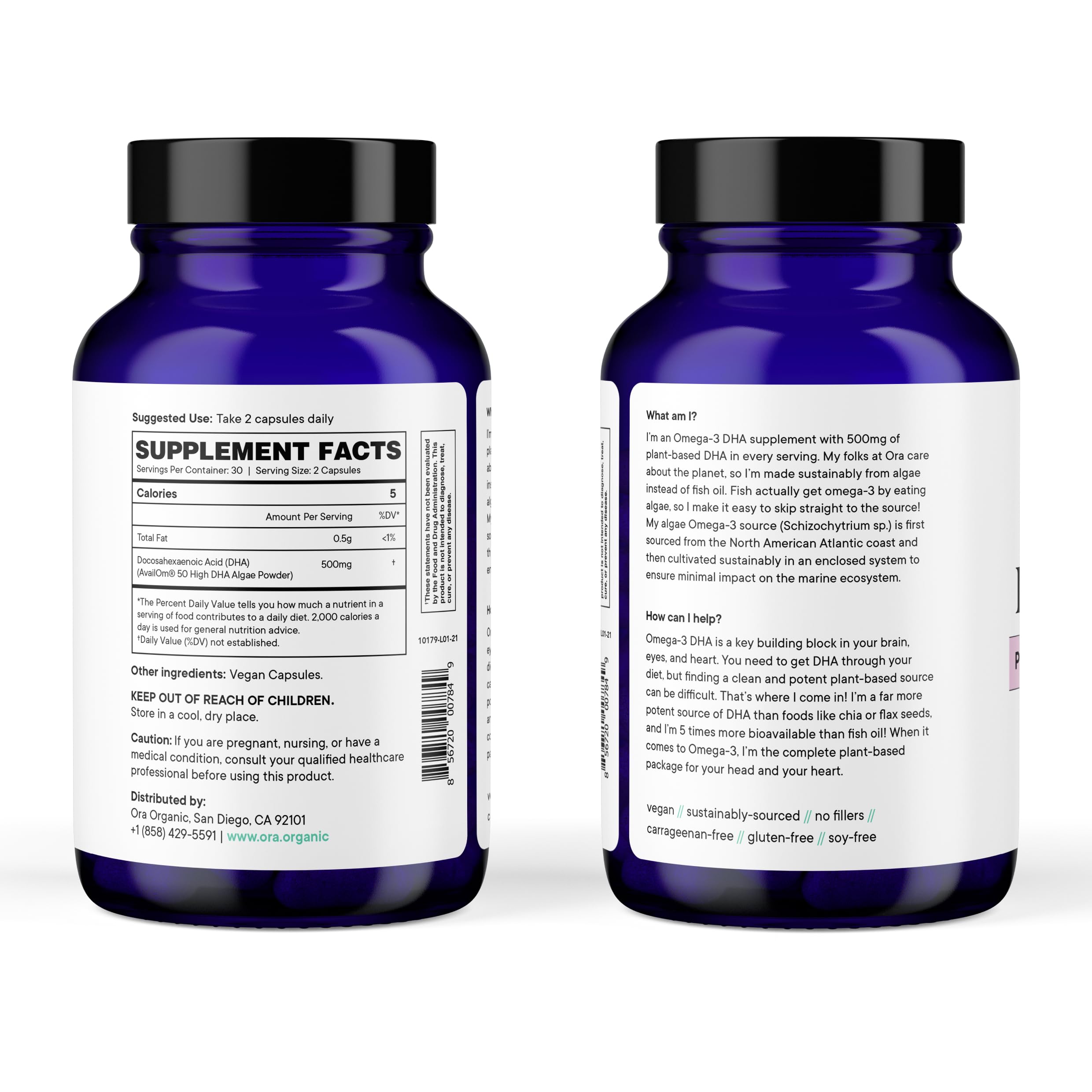 Ora Organic Omega-3 DHA bottle for memory and cognitive support with consistent daily intake.