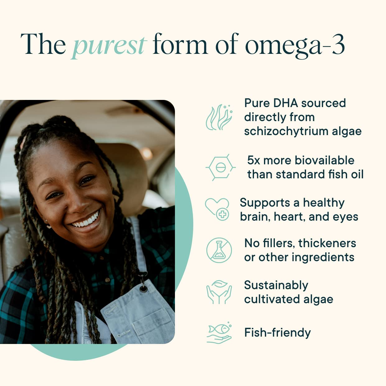 Ora Organic DHA capsules emphasize eye health through plant-based omega-3 consumption.