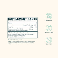 Ora Organic algae-derived DHA bottle highlights sustainable sourcing for brain and eye support.