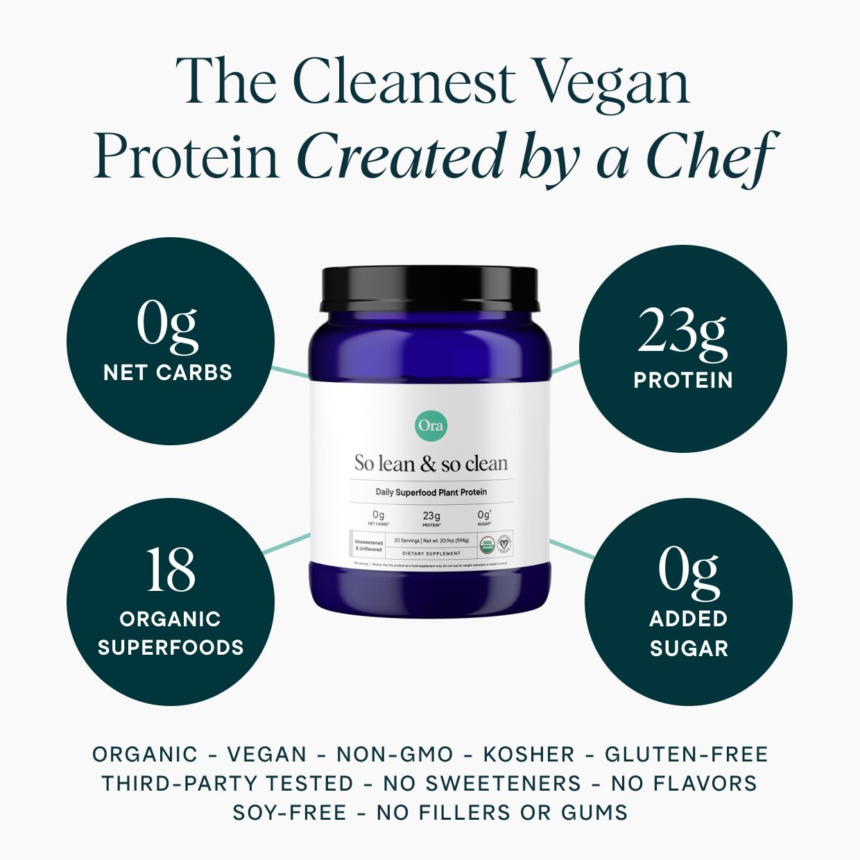 Ora Organic Vegan Protein Powder scoop showing a standard serving for post-workout shakes.