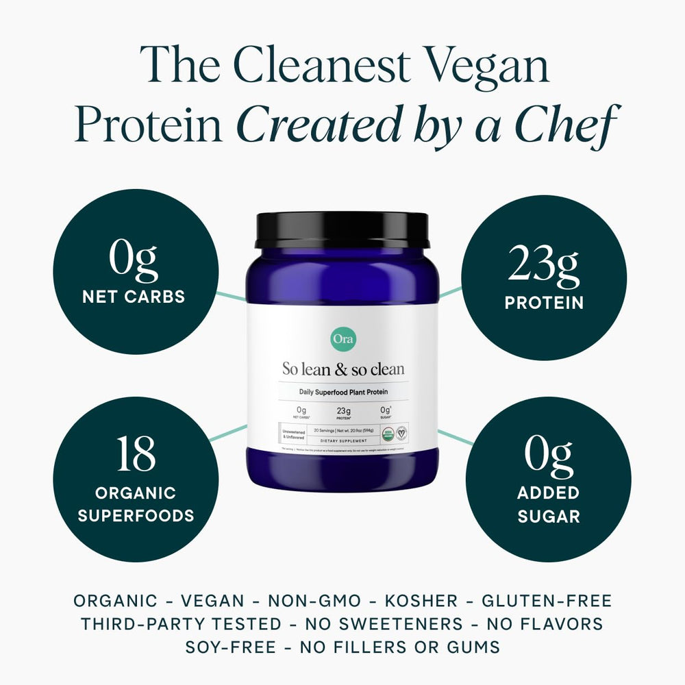 Ora Organic Vegan Protein Powder scoop showing a standard serving for post-workout shakes.