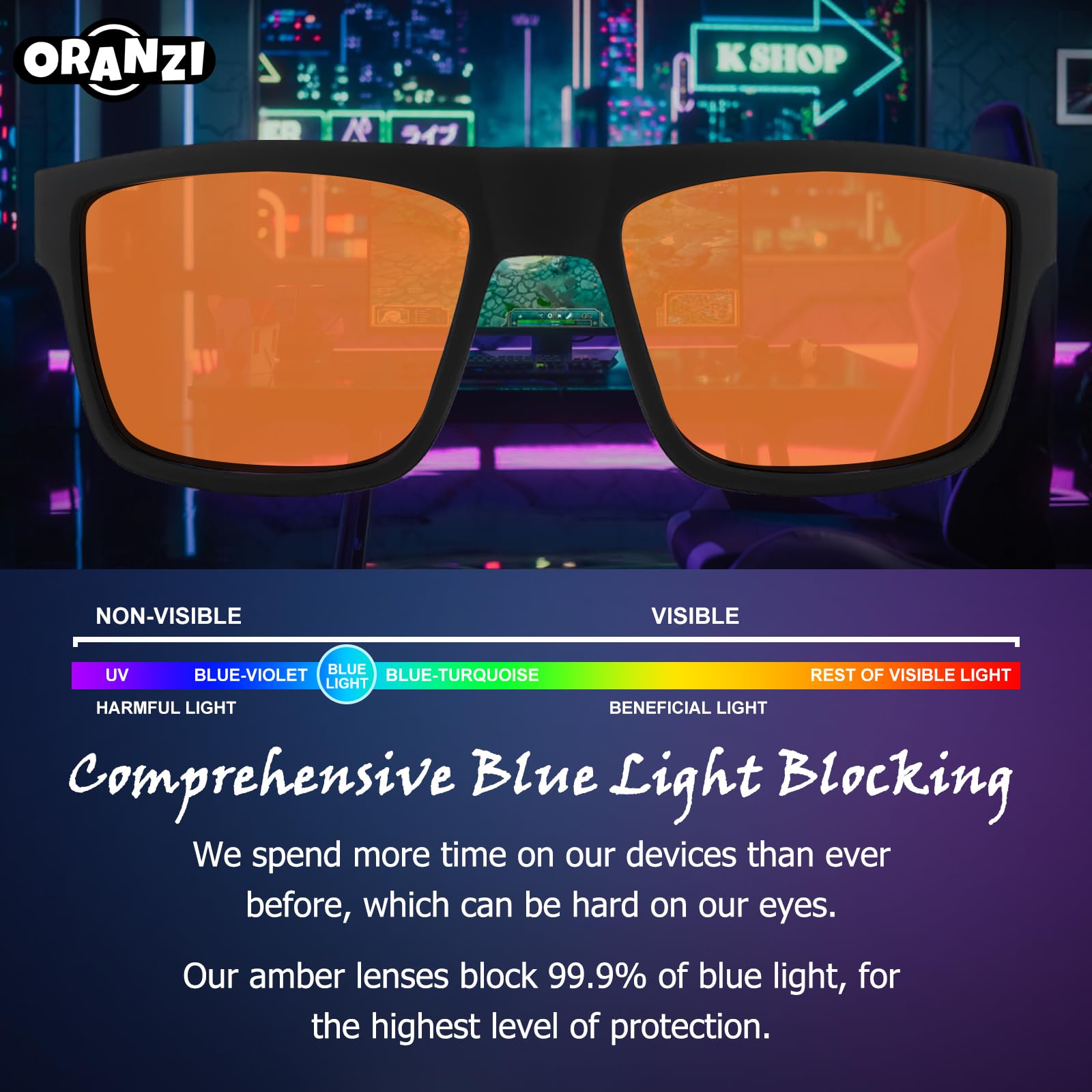 ORANZI anti-glare design improves gaming visuals and focus