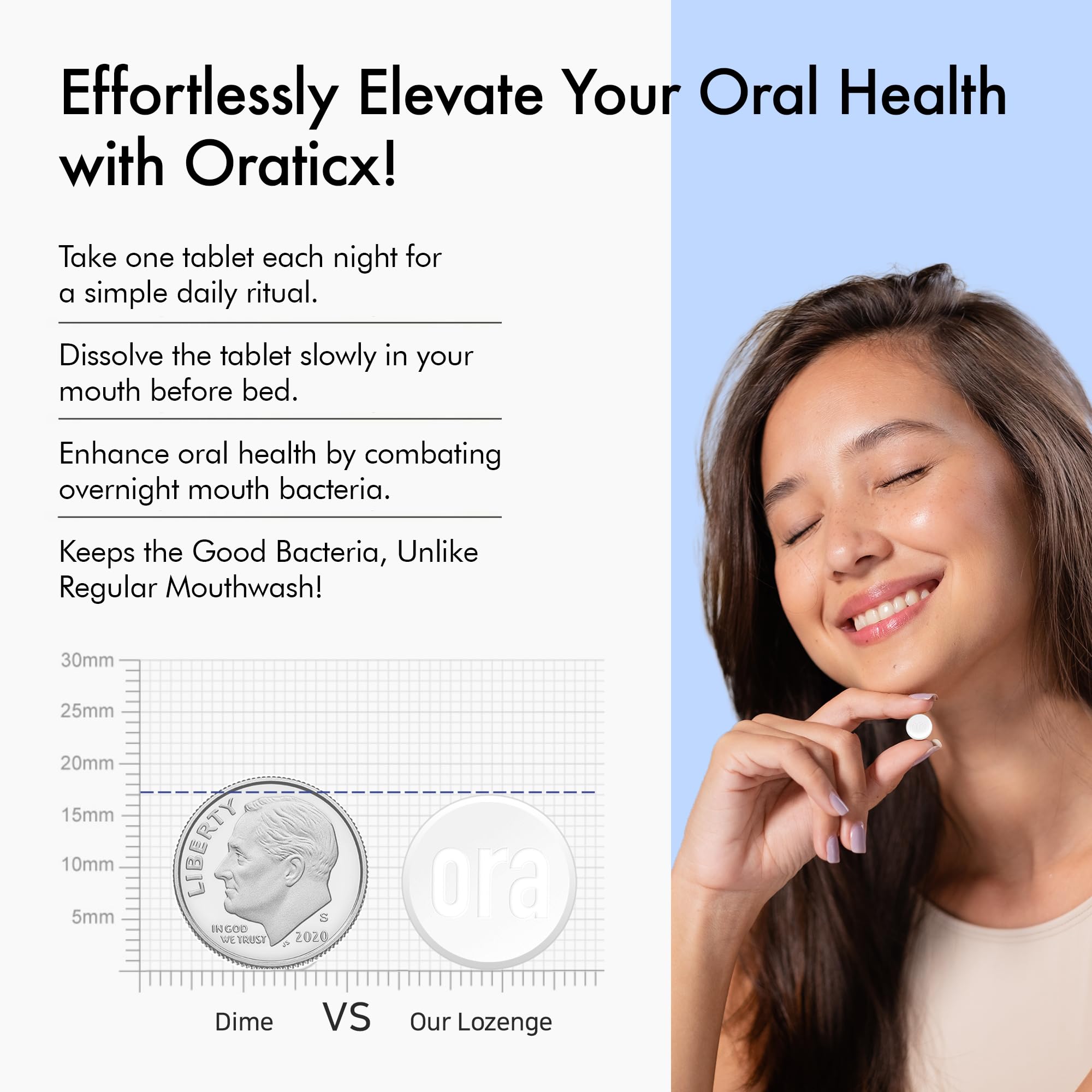 OraTicx daily-use lifestyle shot emphasizing probiotic routine.