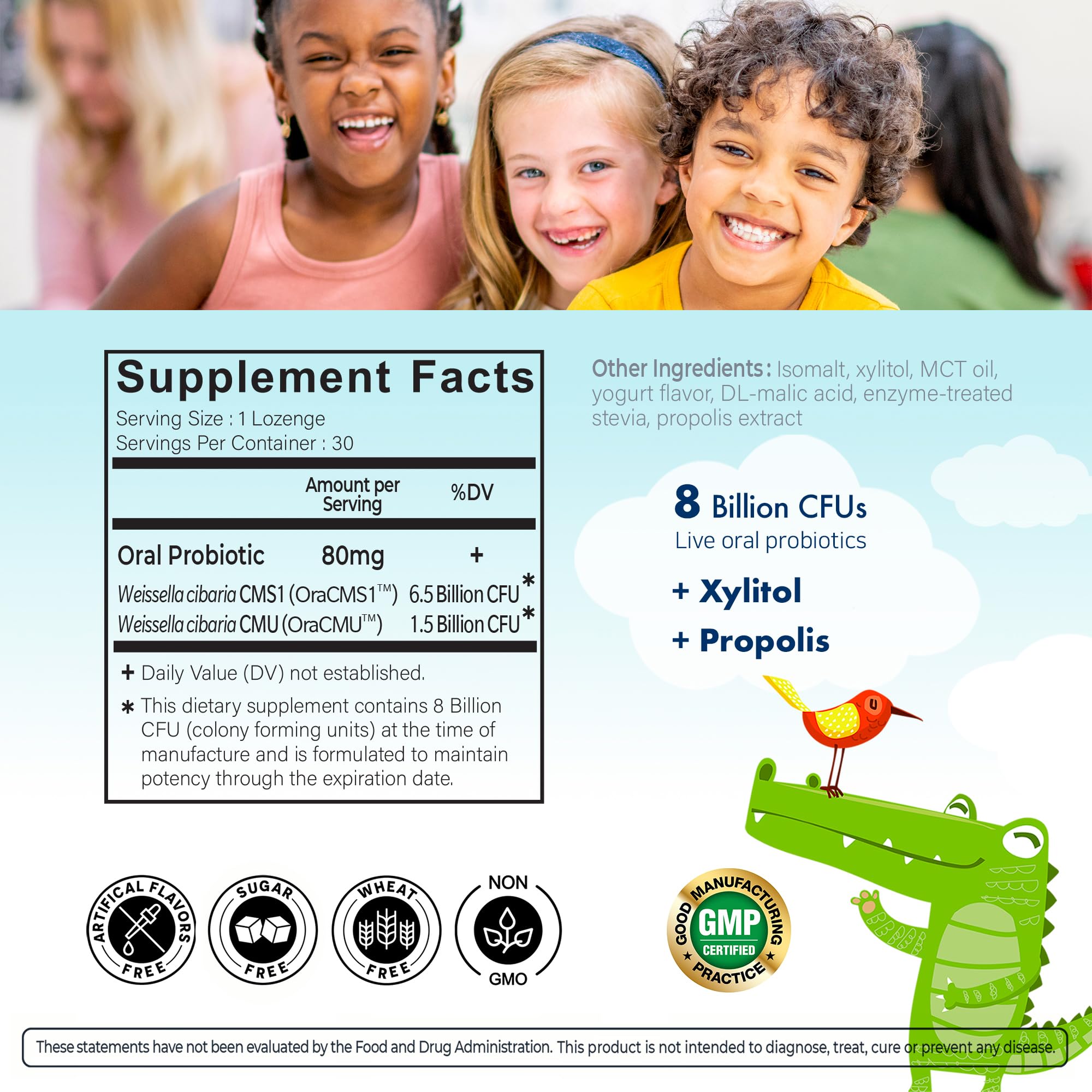 OraTicx Kids Dental Probiotics suitable for ages 3 and up.