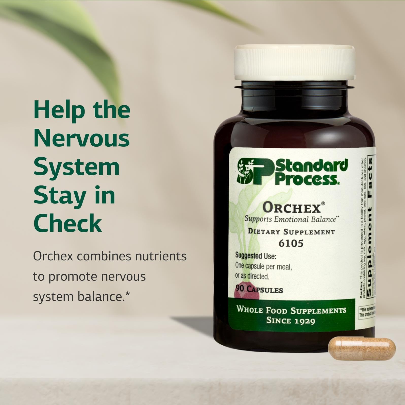Orchex capsules close-up offering convenient daily nutrition for stress resilience.
