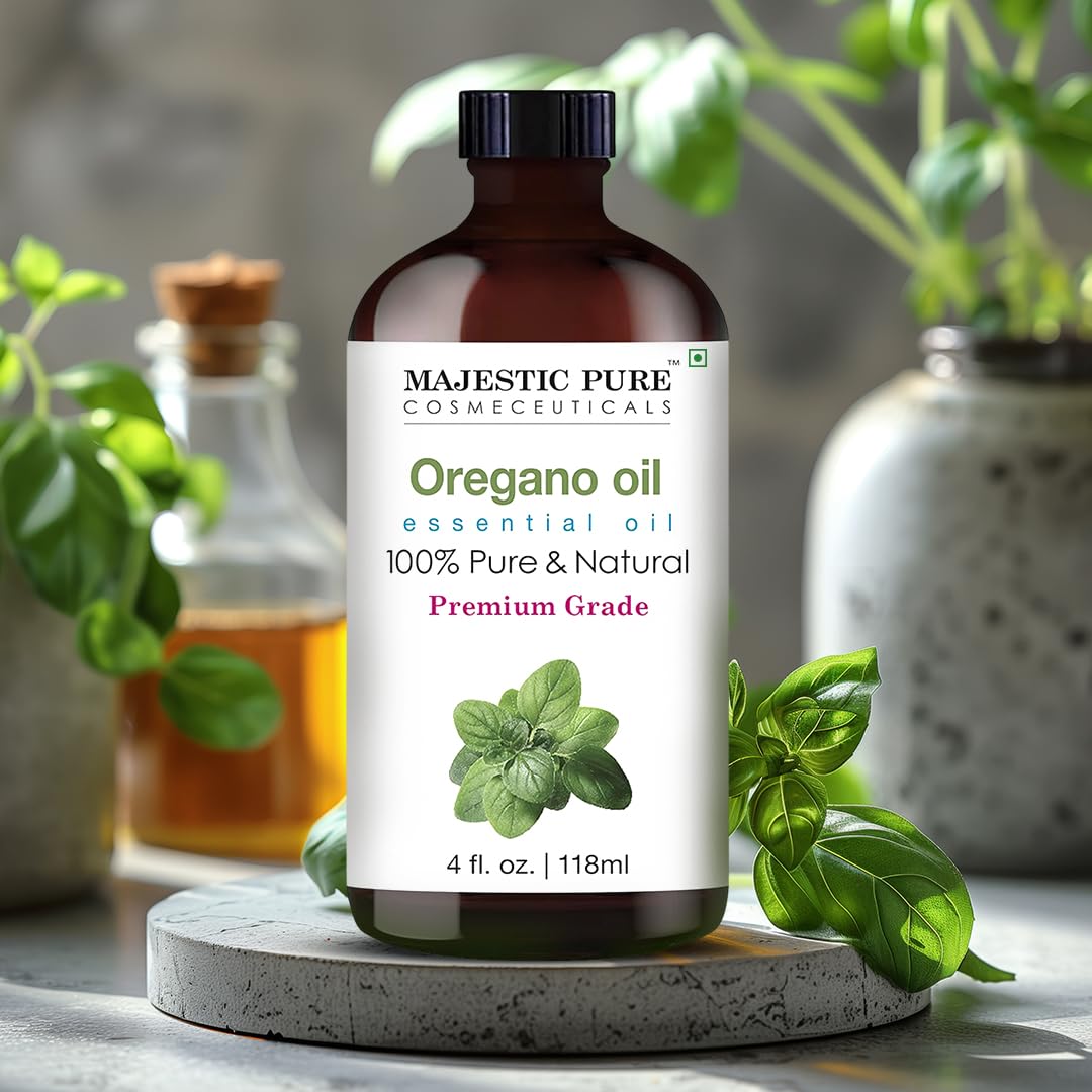 Majestic Pure oregano oil used in diffuser aromatherapy for a bright herbaceous scent.