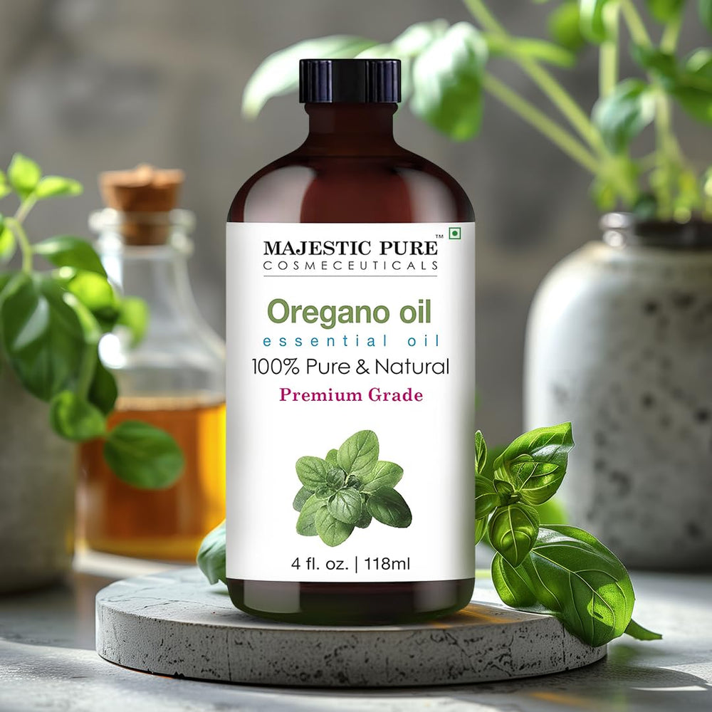 Majestic Pure oregano oil used in diffuser aromatherapy for a bright herbaceous scent.