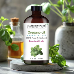 Majestic Pure oregano oil used in diffuser aromatherapy for a bright herbaceous scent.