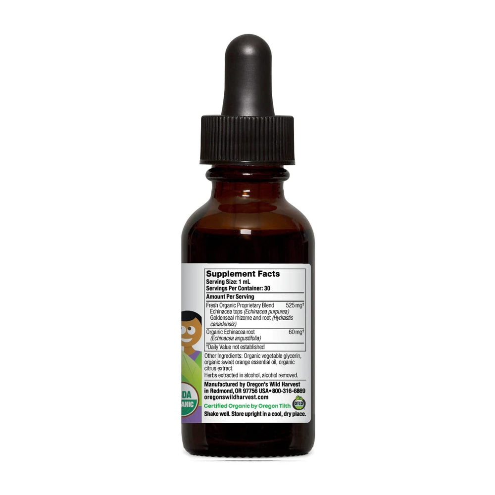 Oregon's Wild Harvest Alcohol-Free Glycerites amber bottle with easy dosing
