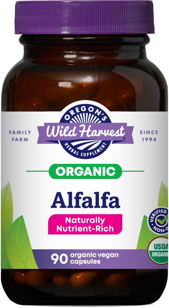 Oregon's Wild Harvest alfalfa capsules bottle ready for daily use