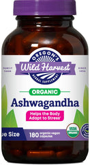 Oregon's Wild Harvest ashwagandha capsules 180-count bottle for daily stress support.