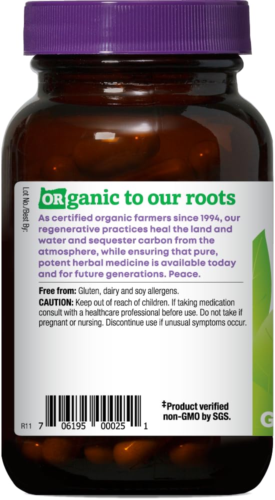 Oregon's Wild Harvest Burdock label highlighting organic and non-GMO verification.