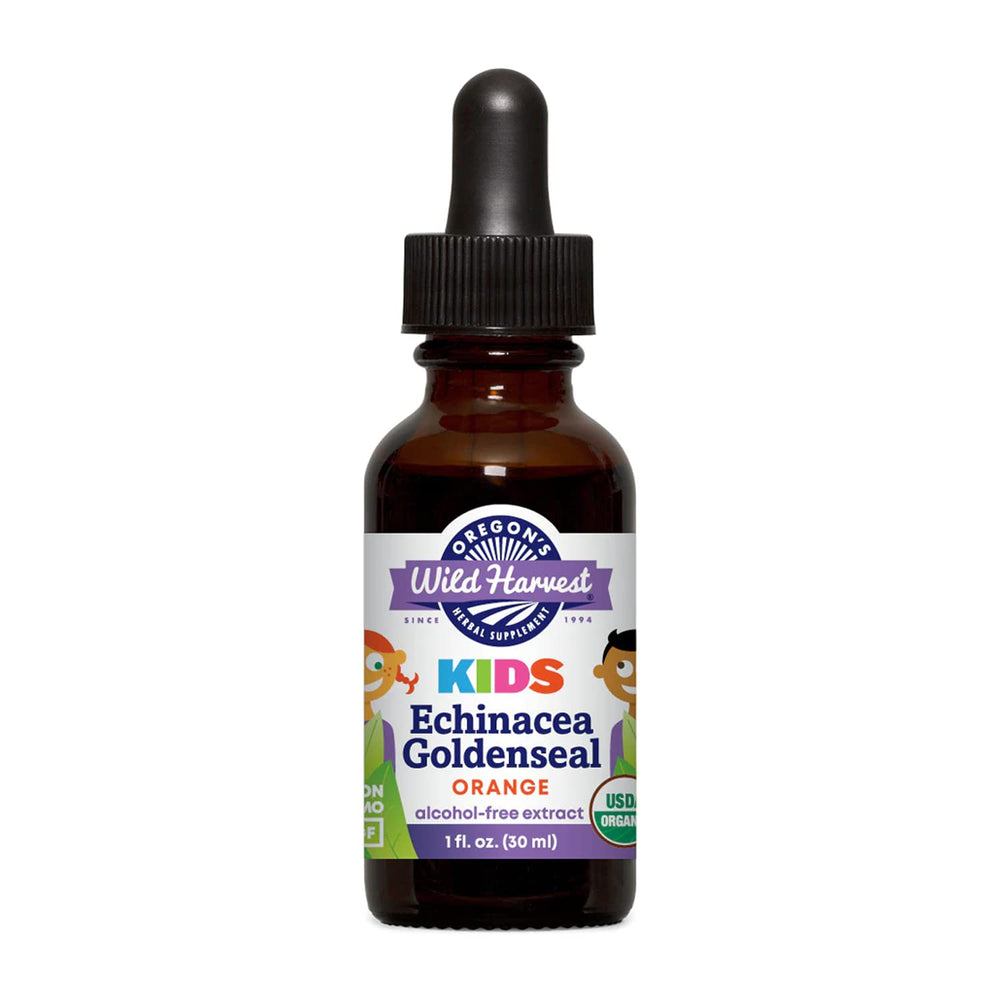 Oregon's Wild Harvest Children's Echinacea Goldenseal Orange bottle for kid-friendly herbal use