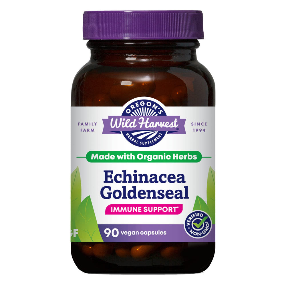 Oregon's Wild Harvest echinacea-goldenseal capsules bottle for convenient daily immune support