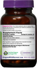 Oregon's Wild Harvest garlic capsules label close-up showing organic certification.