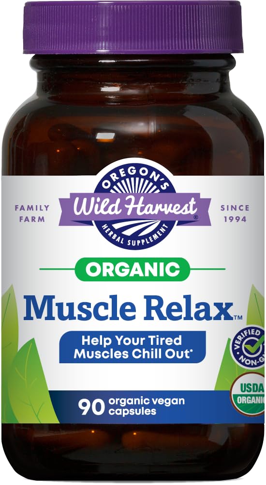 Oregon's Wild Harvest Muscle Relax bottle with organic herbs for daily calm