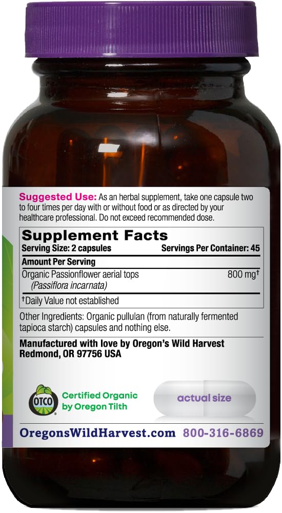 Close-up of passionflower capsules highlighting vegan, organic composition for natural relaxation.