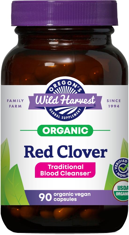 Oregon's Wild Harvest red clover capsules, vegan and non-GMO for daily wellness.