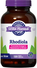 Oregon's Wild Harvest Rhodiola supplement bottle front view supports daily energy and focus.