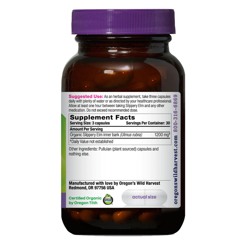 Oregon's Wild Harvest bottle back label with allergen-free and organic details