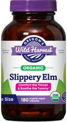 Oregon's Wild Harvest Slippery Elm bottle with vegan capsules for throat comfort