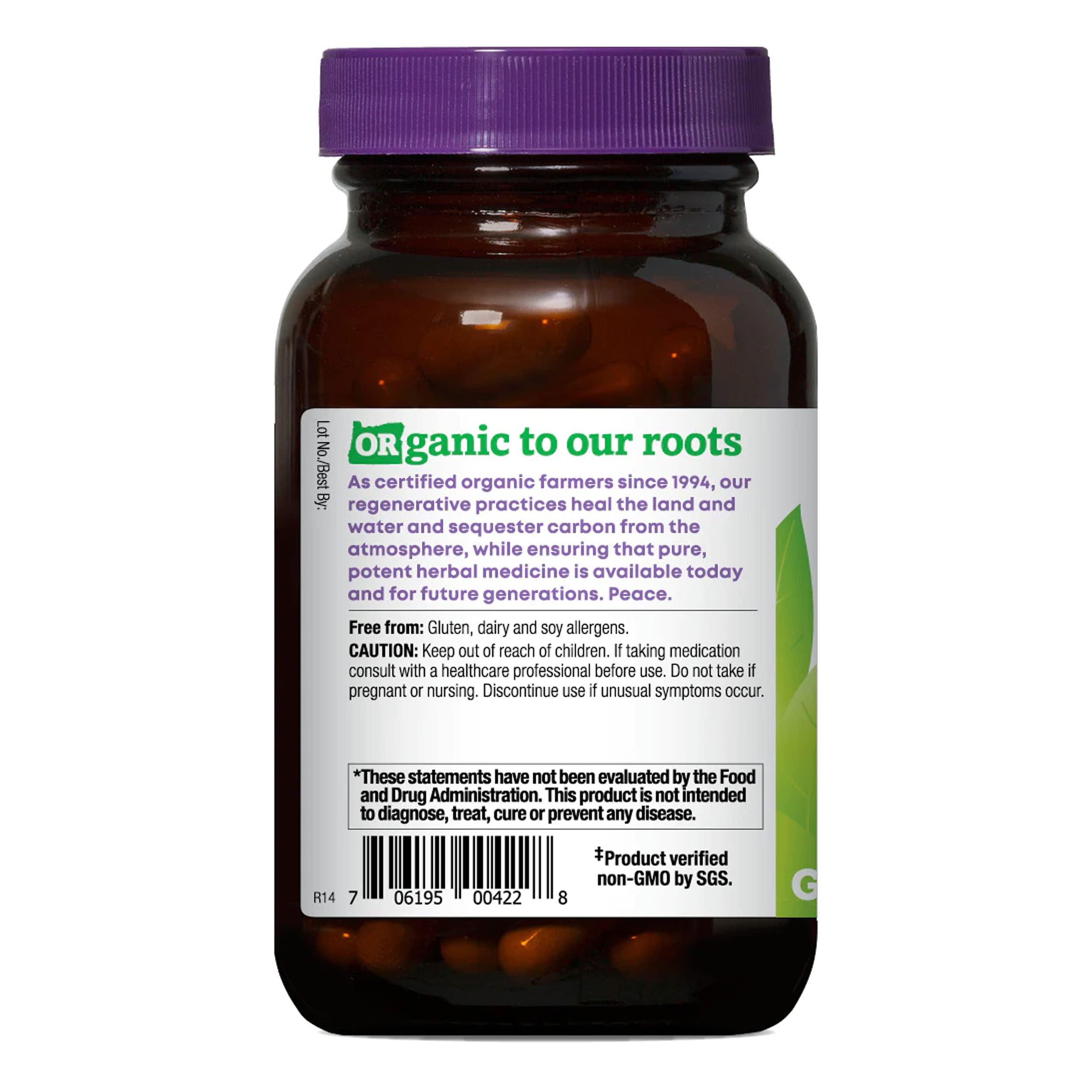 Oregon's Wild Harvest slippery elm capsules close-up highlighting vegan capsules