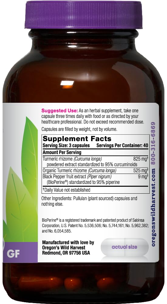 Turmeric capsules poured for easy daily use with vegan formulation.