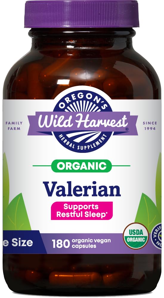 Oregon's Wild Harvest valerian capsules bottle offers vegan, non-GMO sleep support